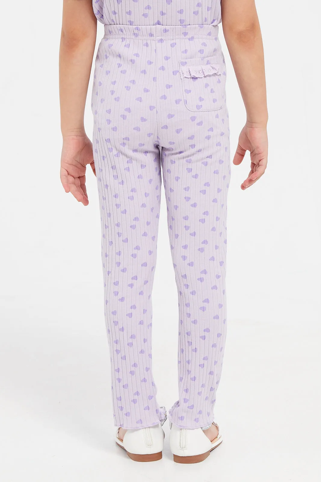 Girls Lilac Printed Leggings With Pockets