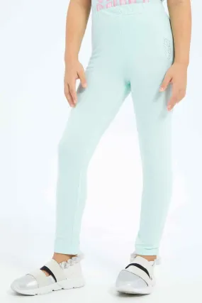 Girls Mint Legging With Rhine Stone