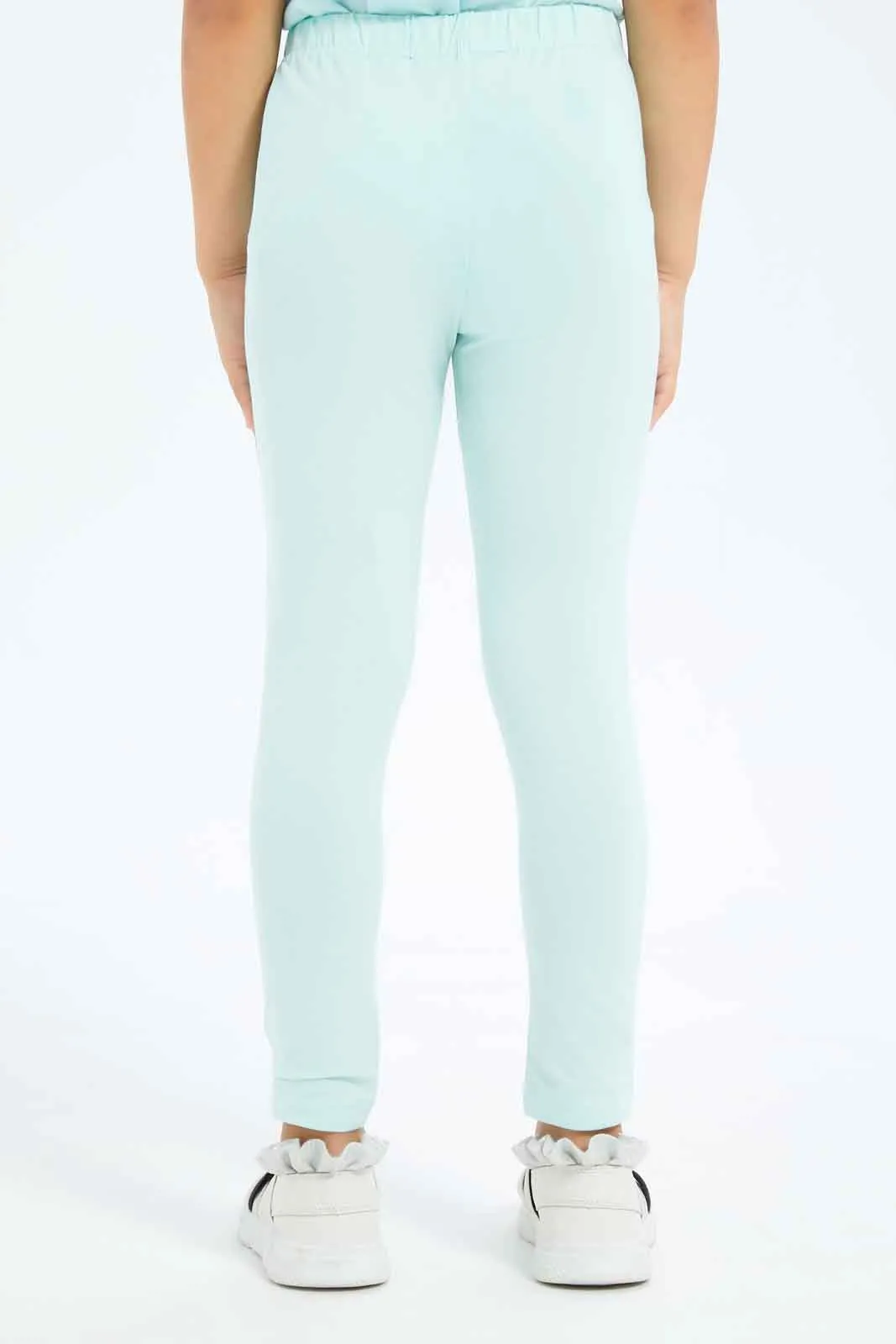 Girls Mint Legging With Rhine Stone