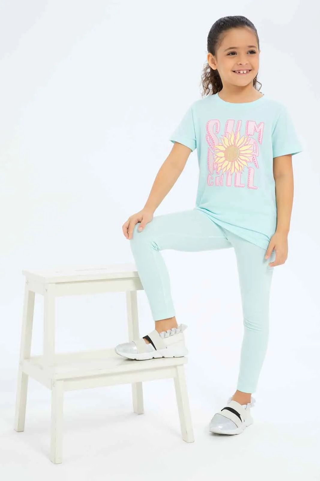 Girls Mint Legging With Rhine Stone