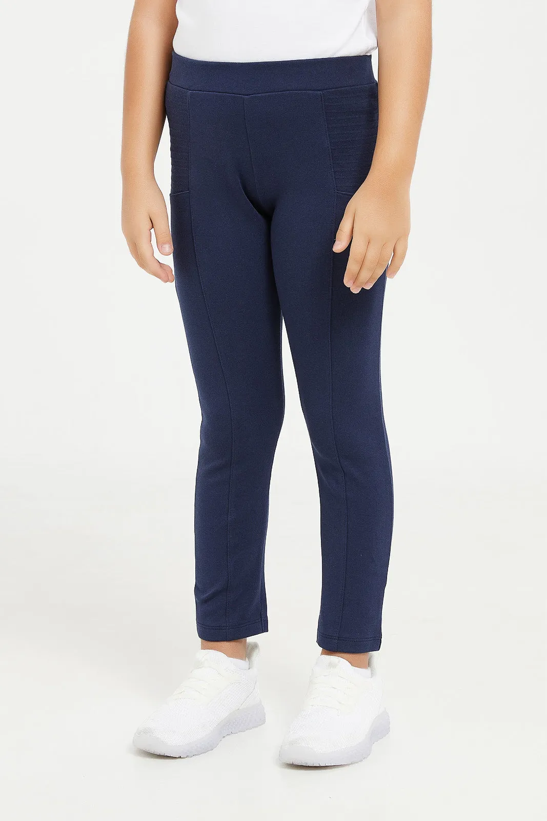 Girls Navy Plain Leggings