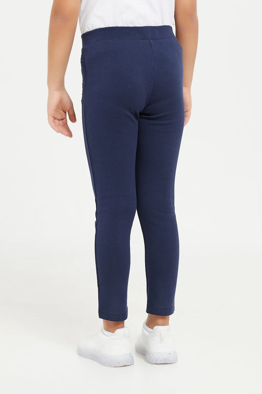 Girls Navy Plain Leggings