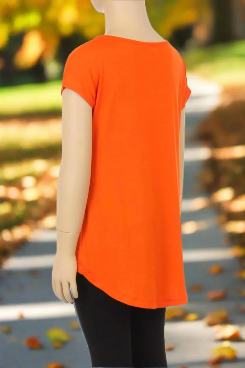 Girls Orange Top, Kids Short Sleeve Shirt, Sizes S/M/L, Orange