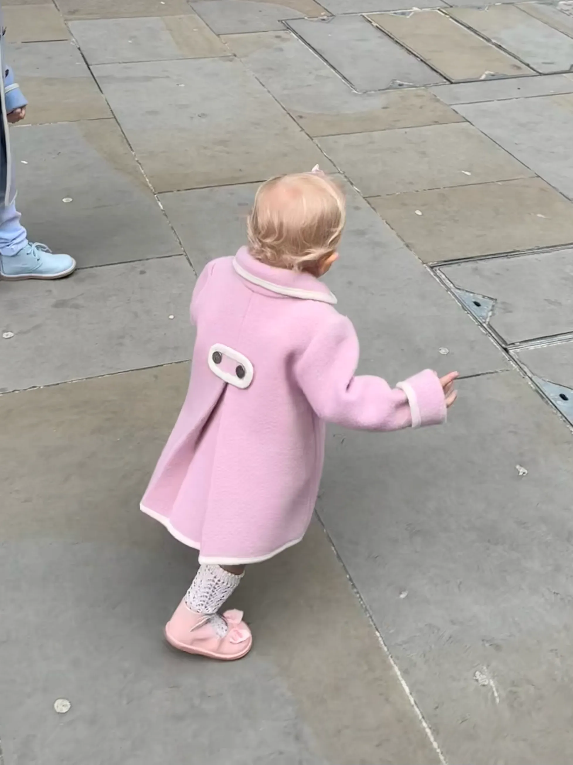 Girls Pink Marae Coat With Cream Trim