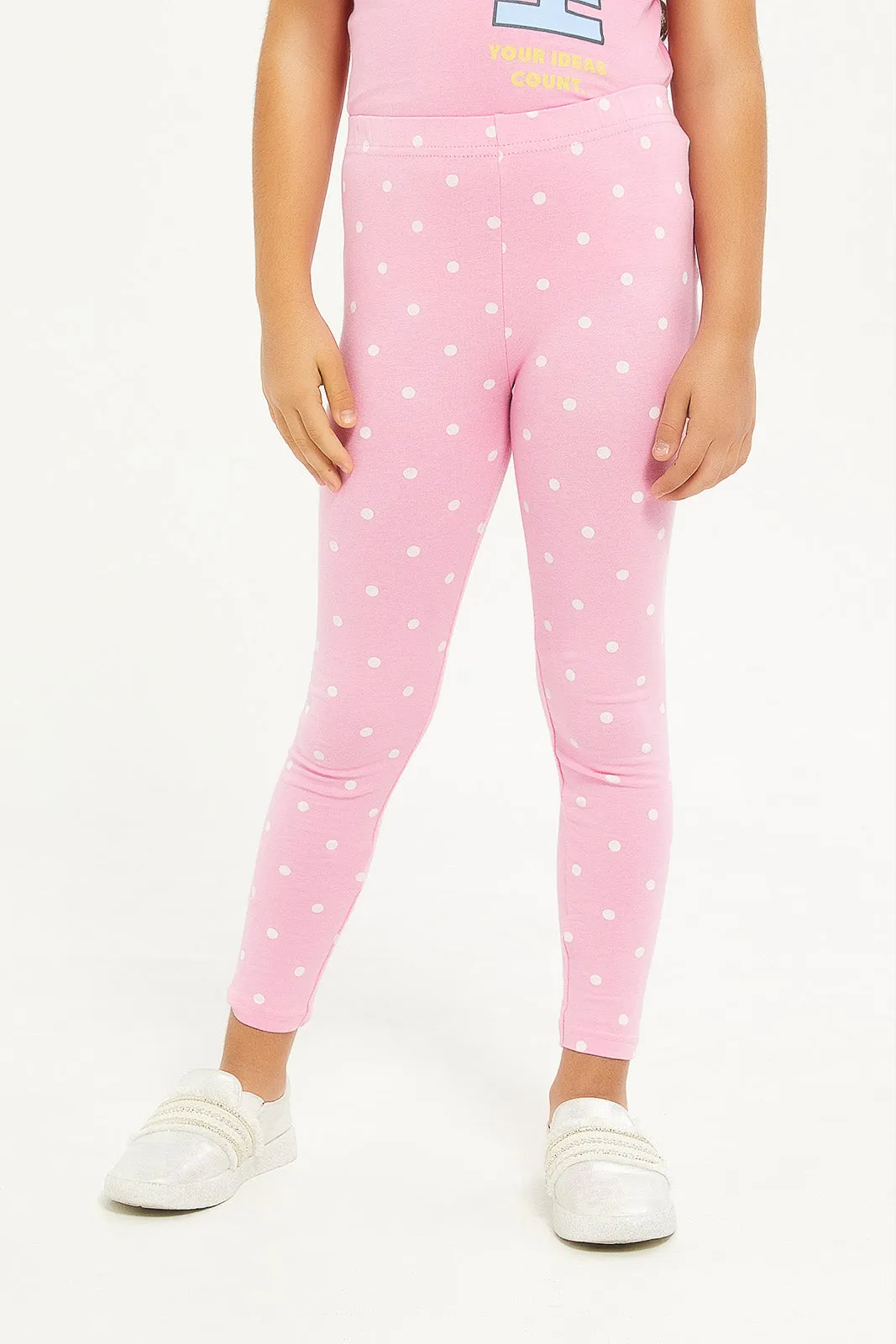 Girls White And Pink Leggings Set (Pack Of 2)