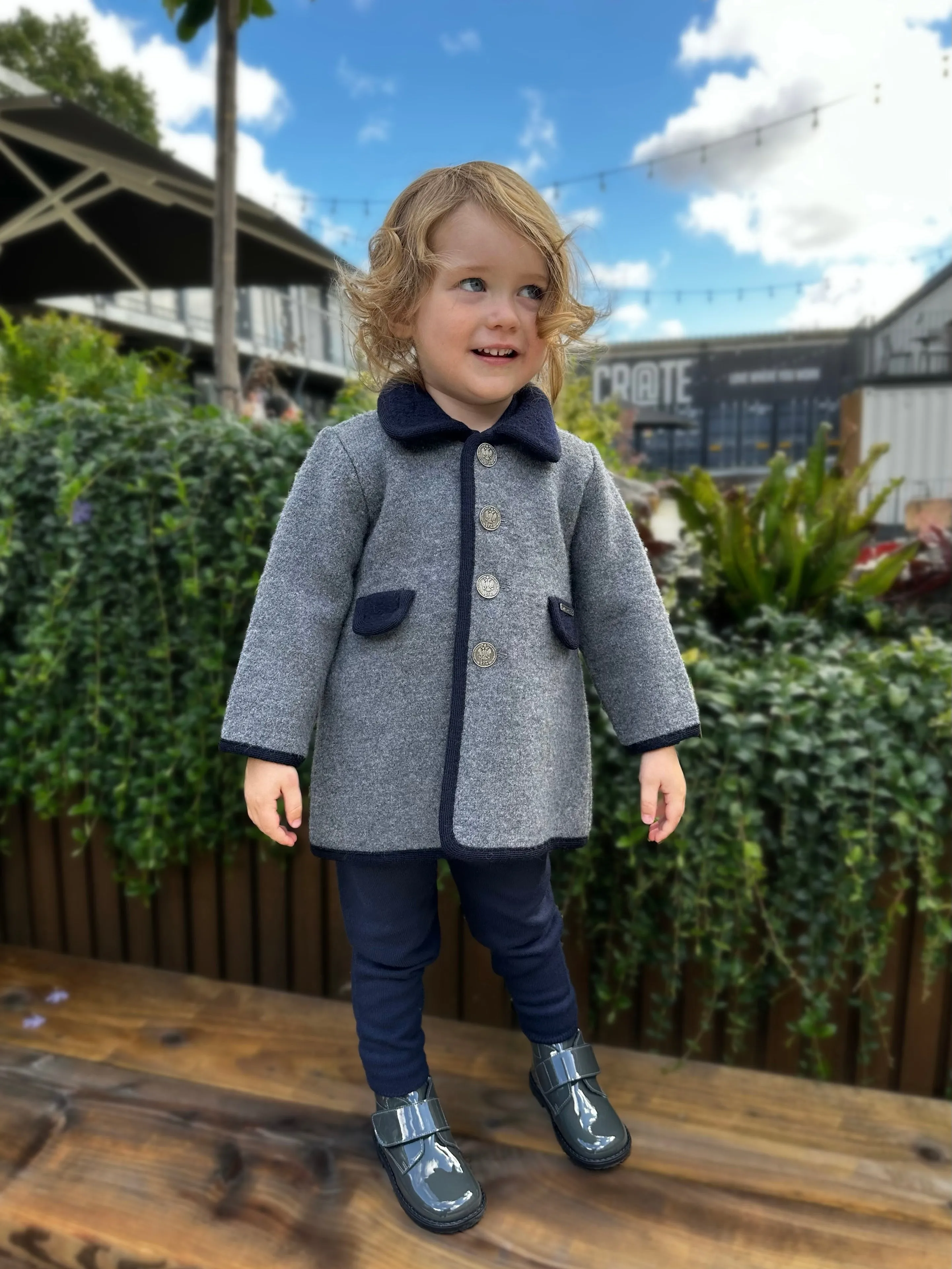 Grey Marae Coat With Navy Trim