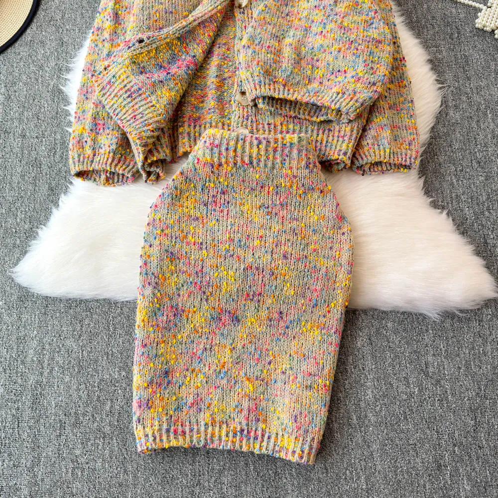 Halter Top&Cardigan&Skirt Colorful Dot 3Pcs