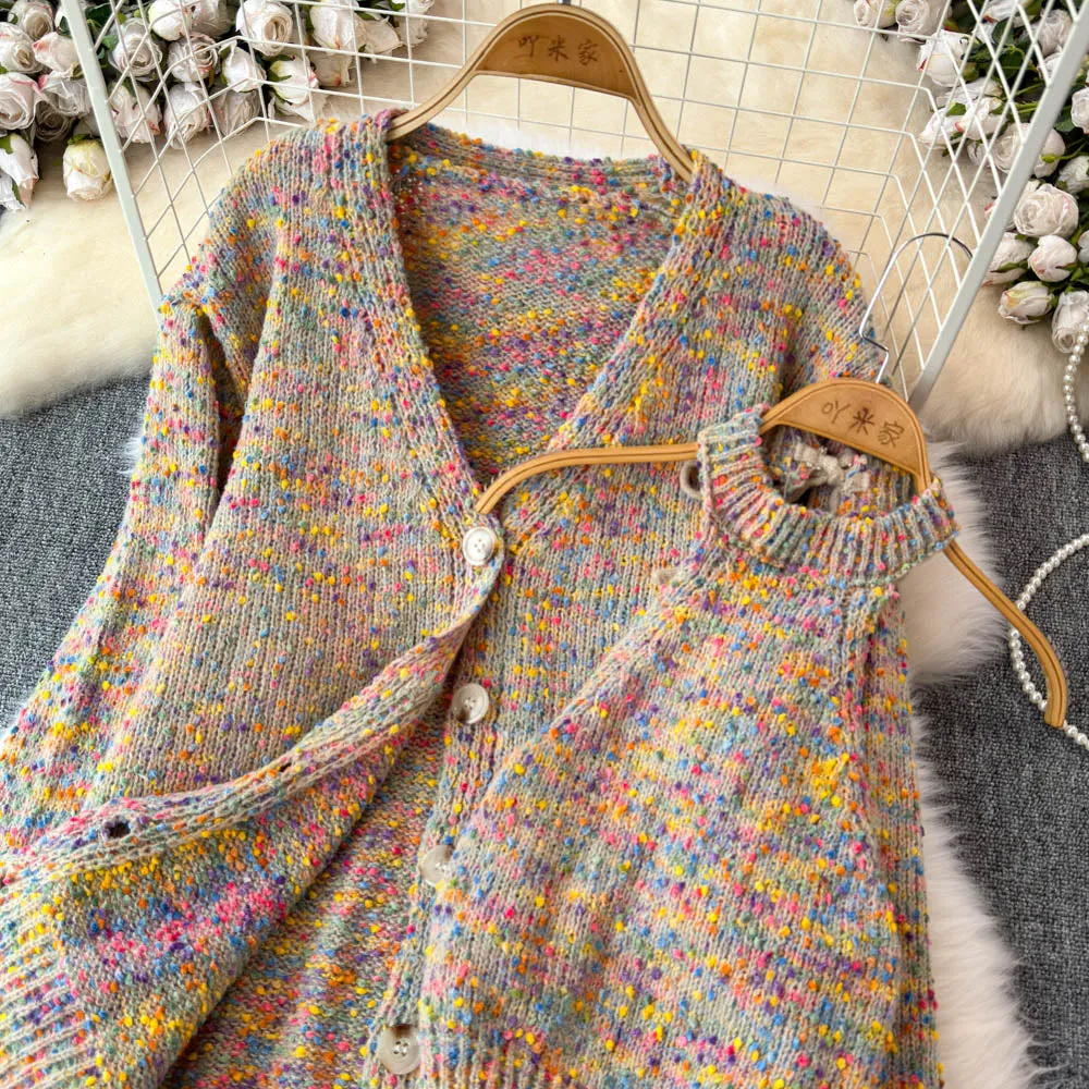 Halter Top&Cardigan&Skirt Colorful Dot 3Pcs