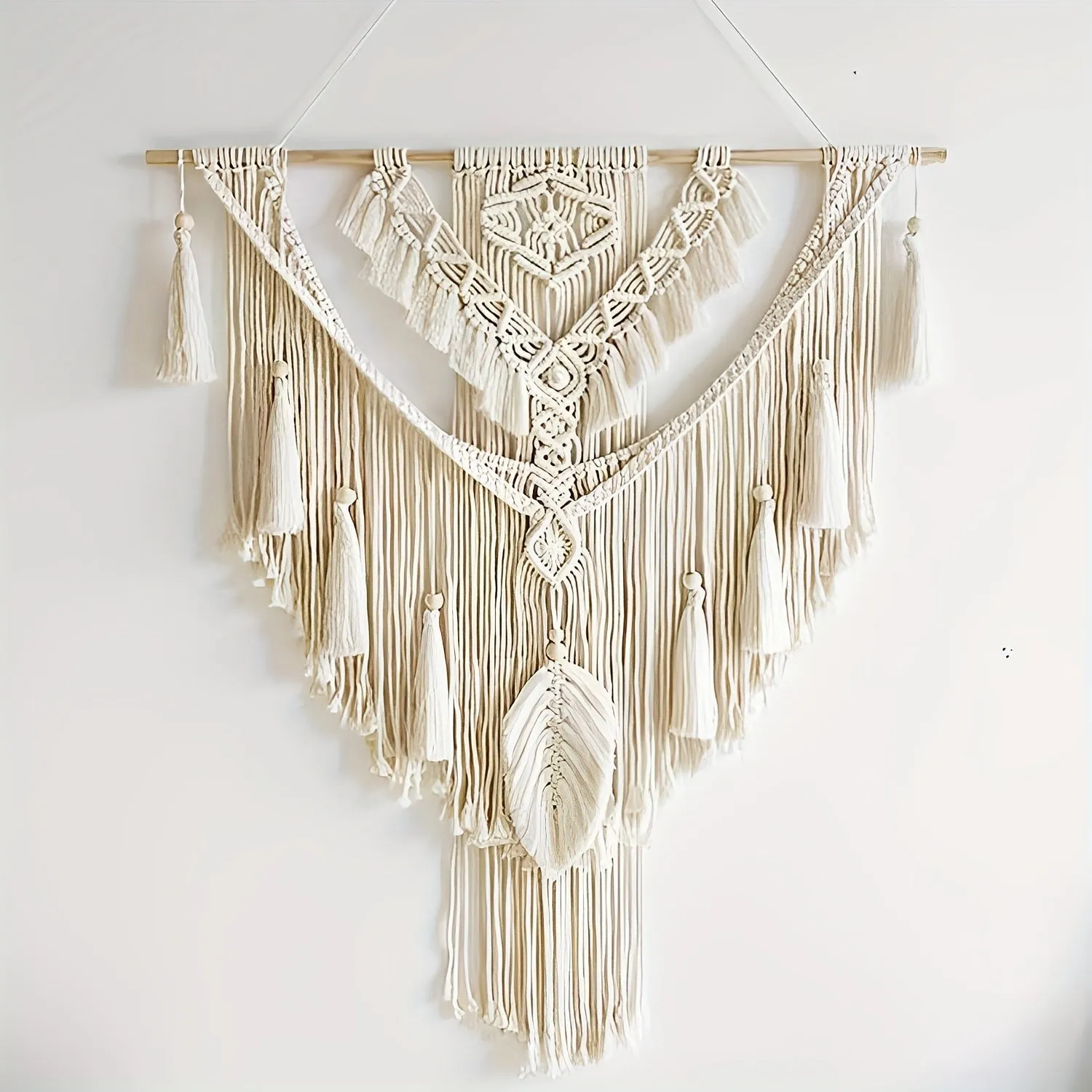 Handmade Rice White Braided Rope Tapestry for Christmas Decor