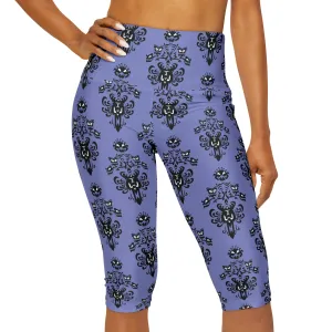 Haunted Mansion Wallpaper Athletic Capri Leggings