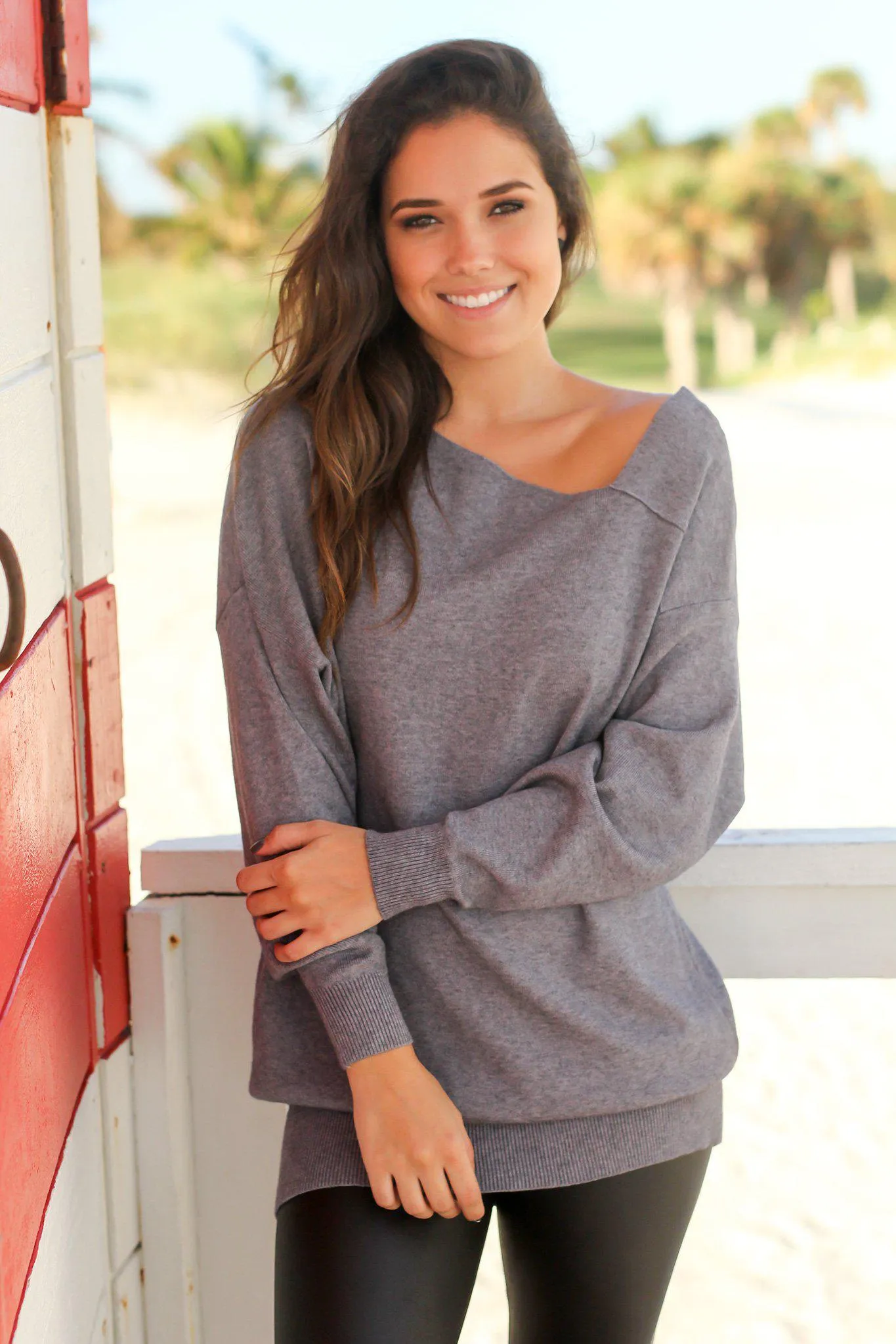 Heather Gray Tunic with Asymmetrical Hem