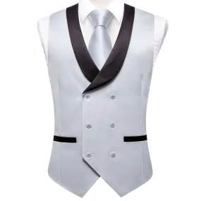 Hi-Tie Lavender Gray Double Breasted Black Shawl Lapel Vest for Men