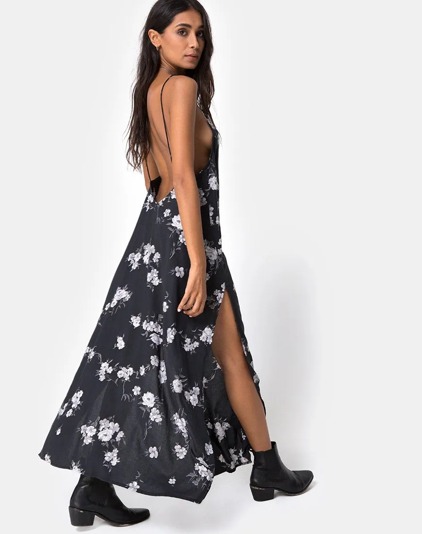 Hime Maxi Dress in Mono Flower Black