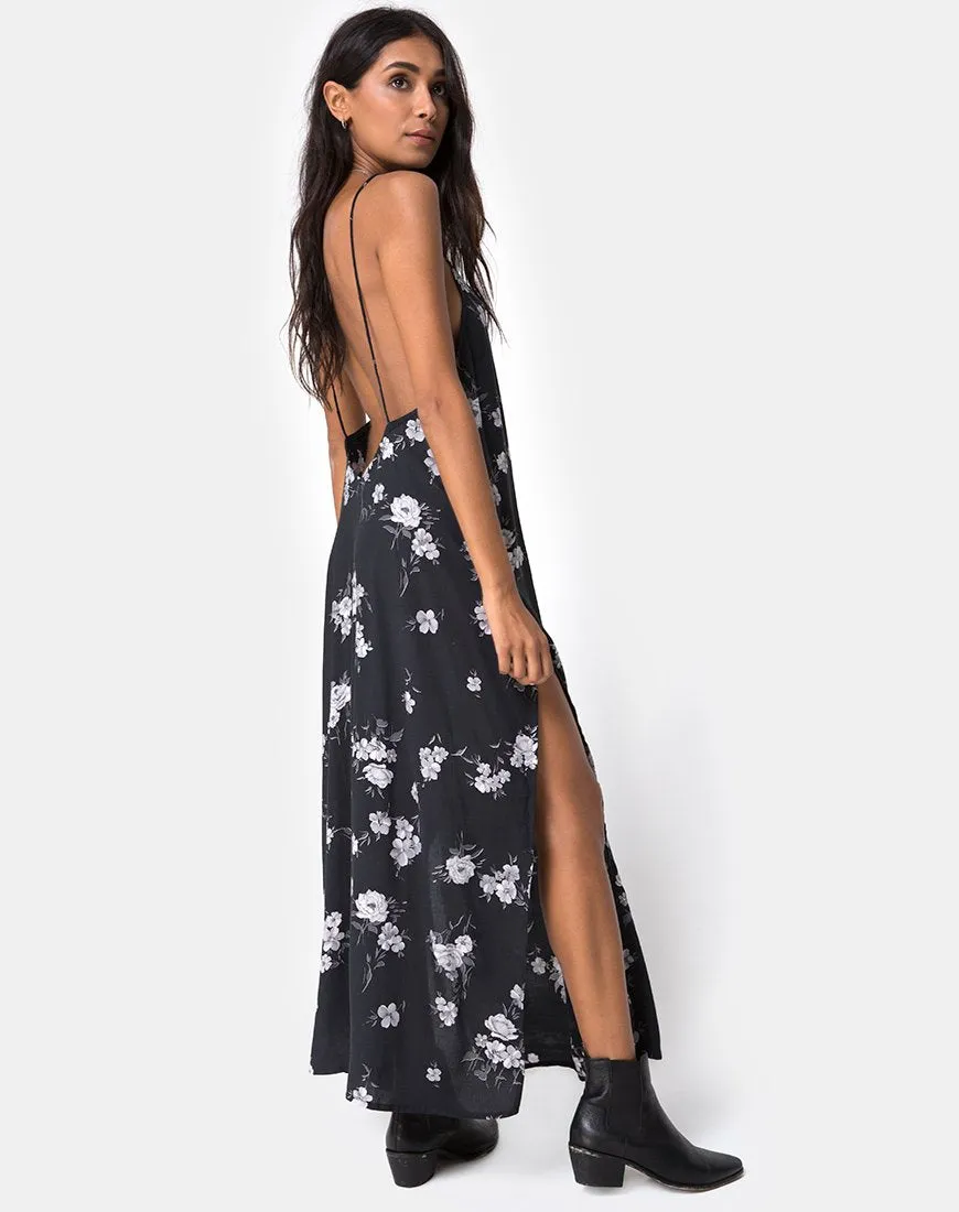 Hime Maxi Dress in Mono Flower Black