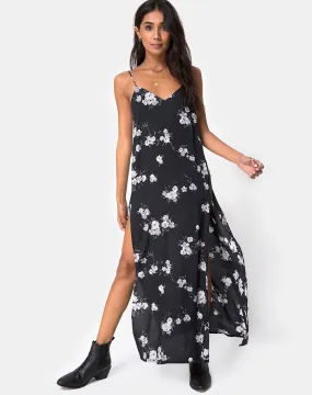 Hime Maxi Dress in Mono Flower Black