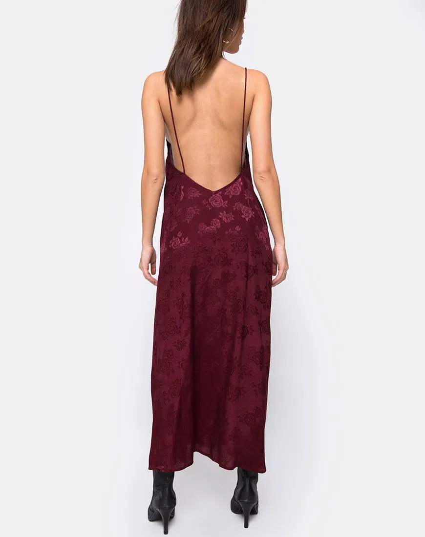 Hime Maxi Dress in Satin Burgundy Rose