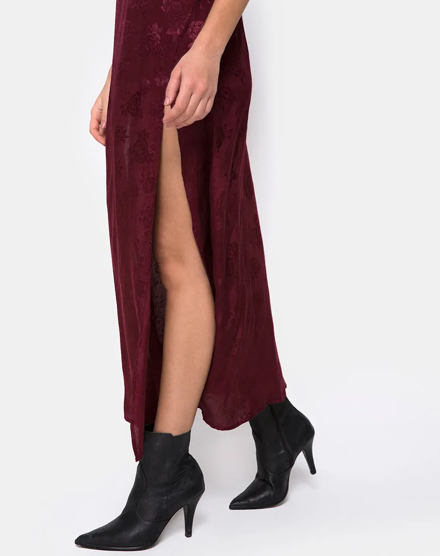 Hime Maxi Dress in Satin Burgundy Rose