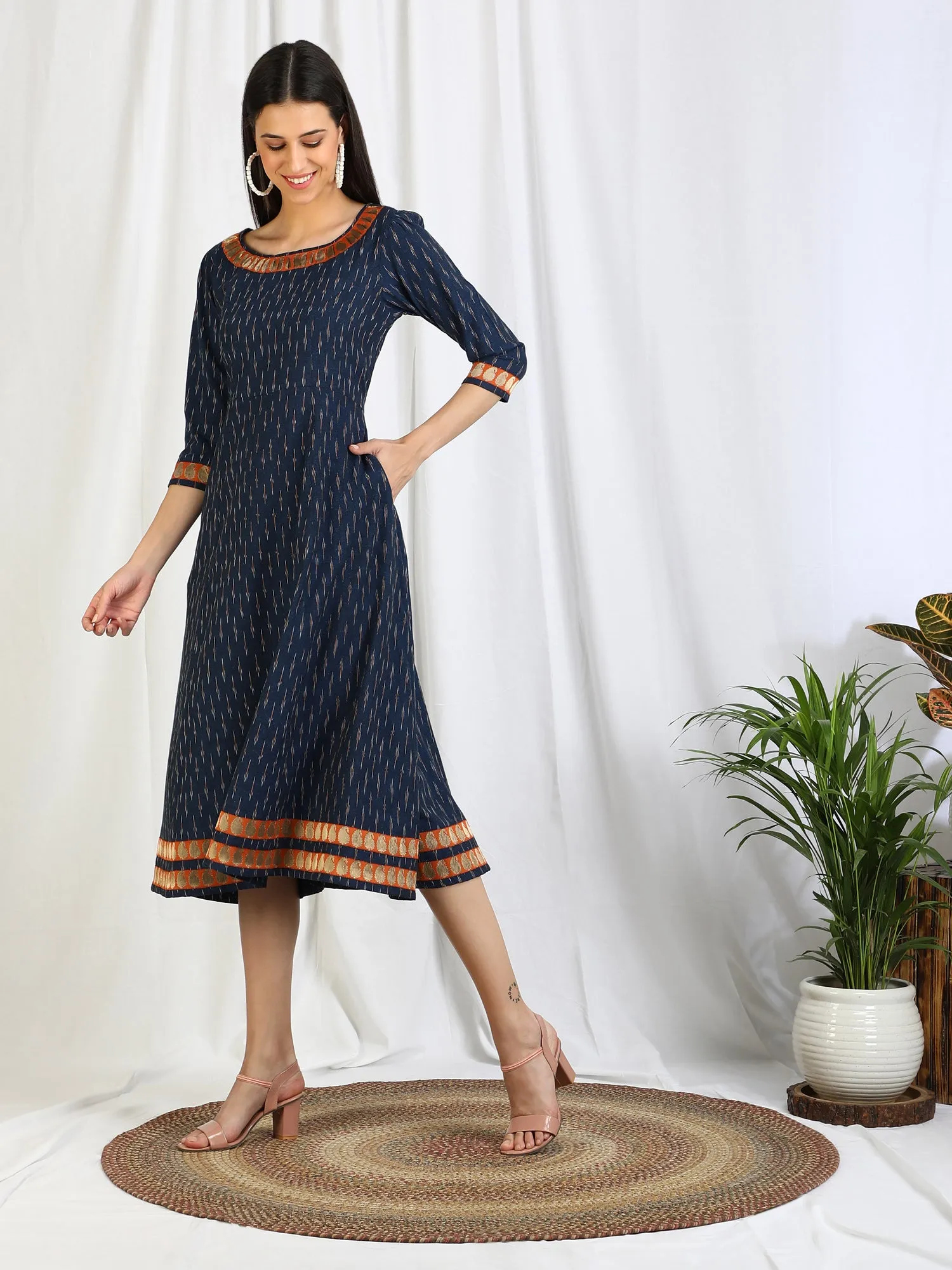 Ikat 'Bluebird' Long Cotton Dress