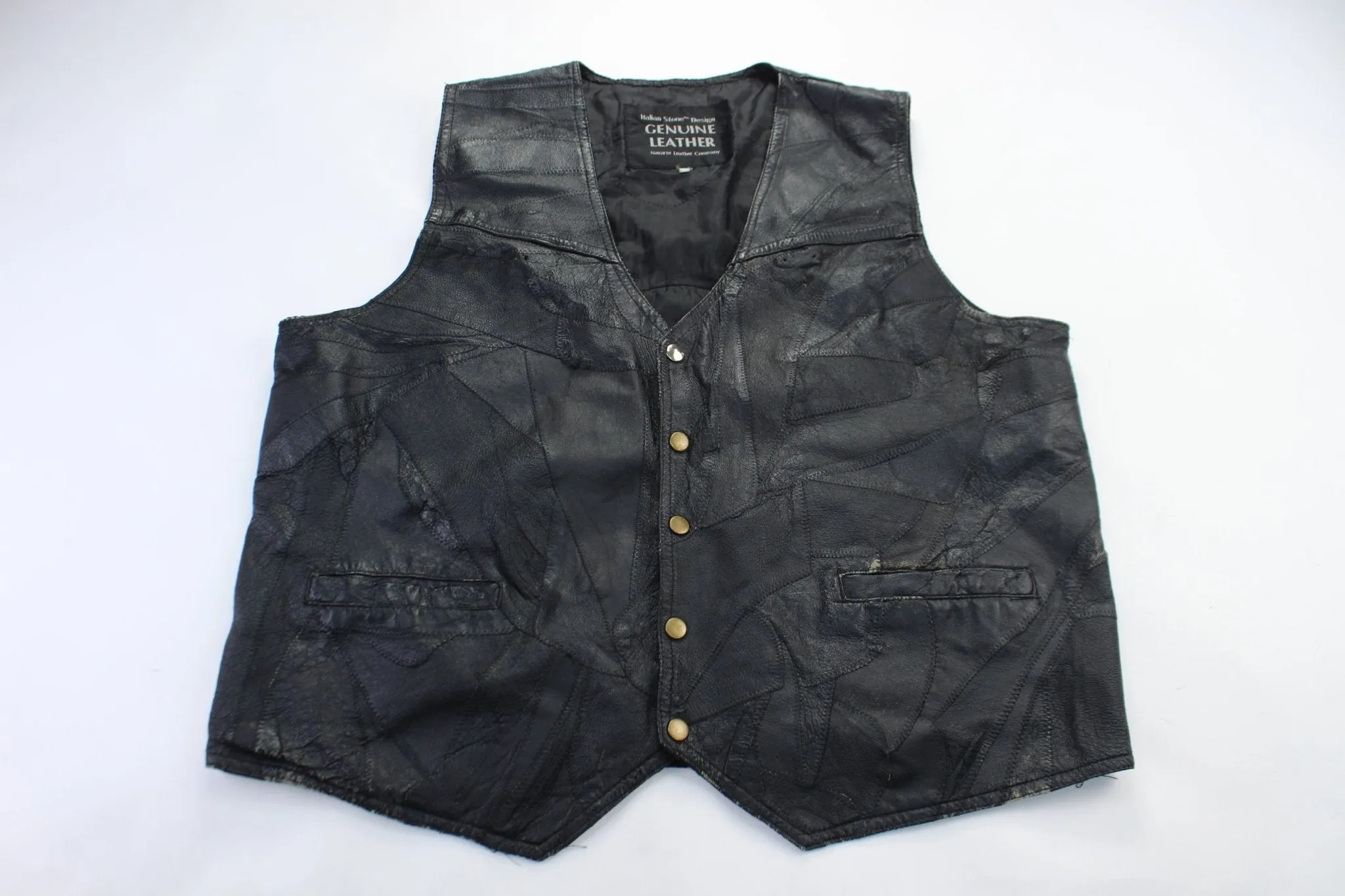 Italian Stone Design Embroidered Leather Vest