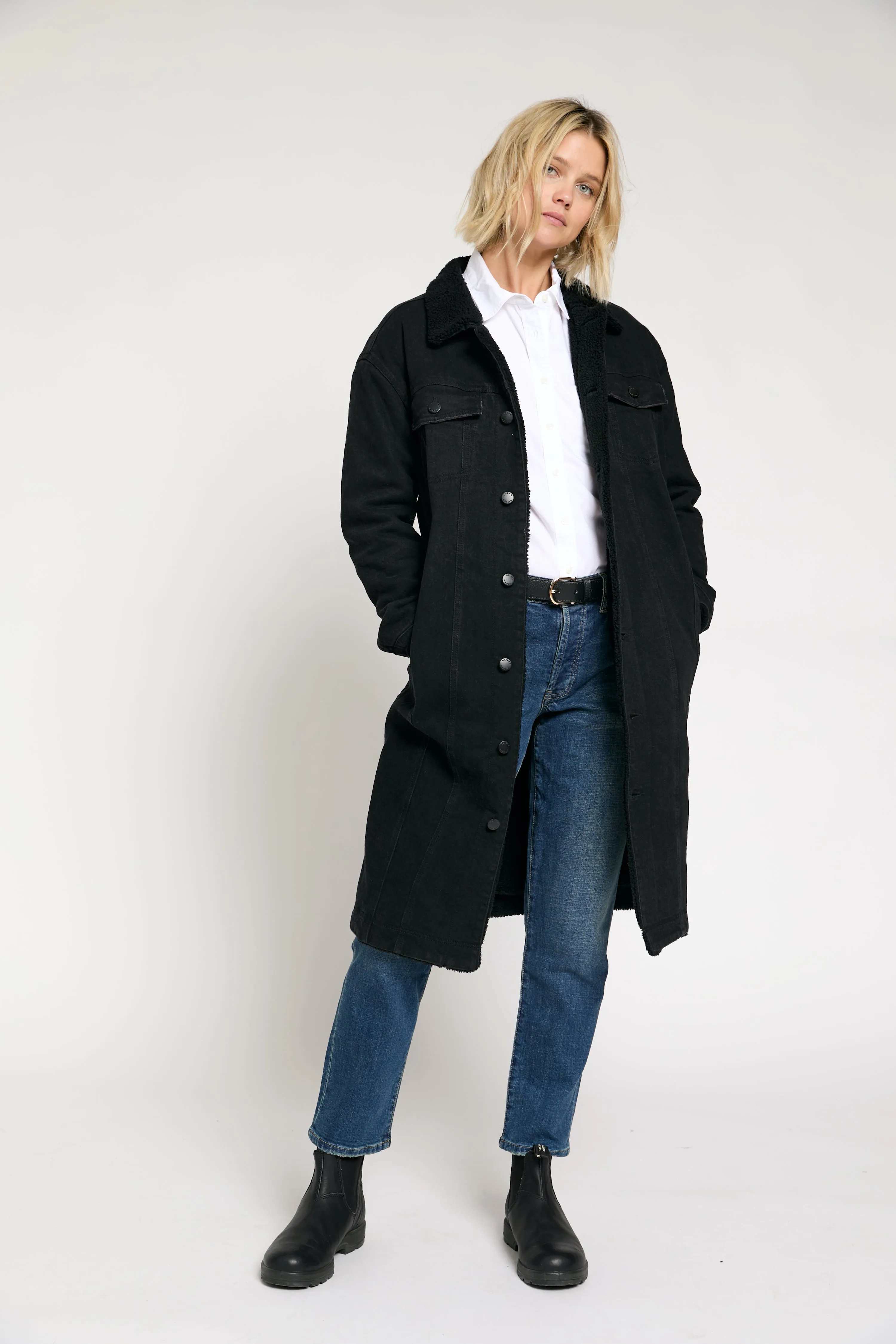 James Sherpa Long Coat Black