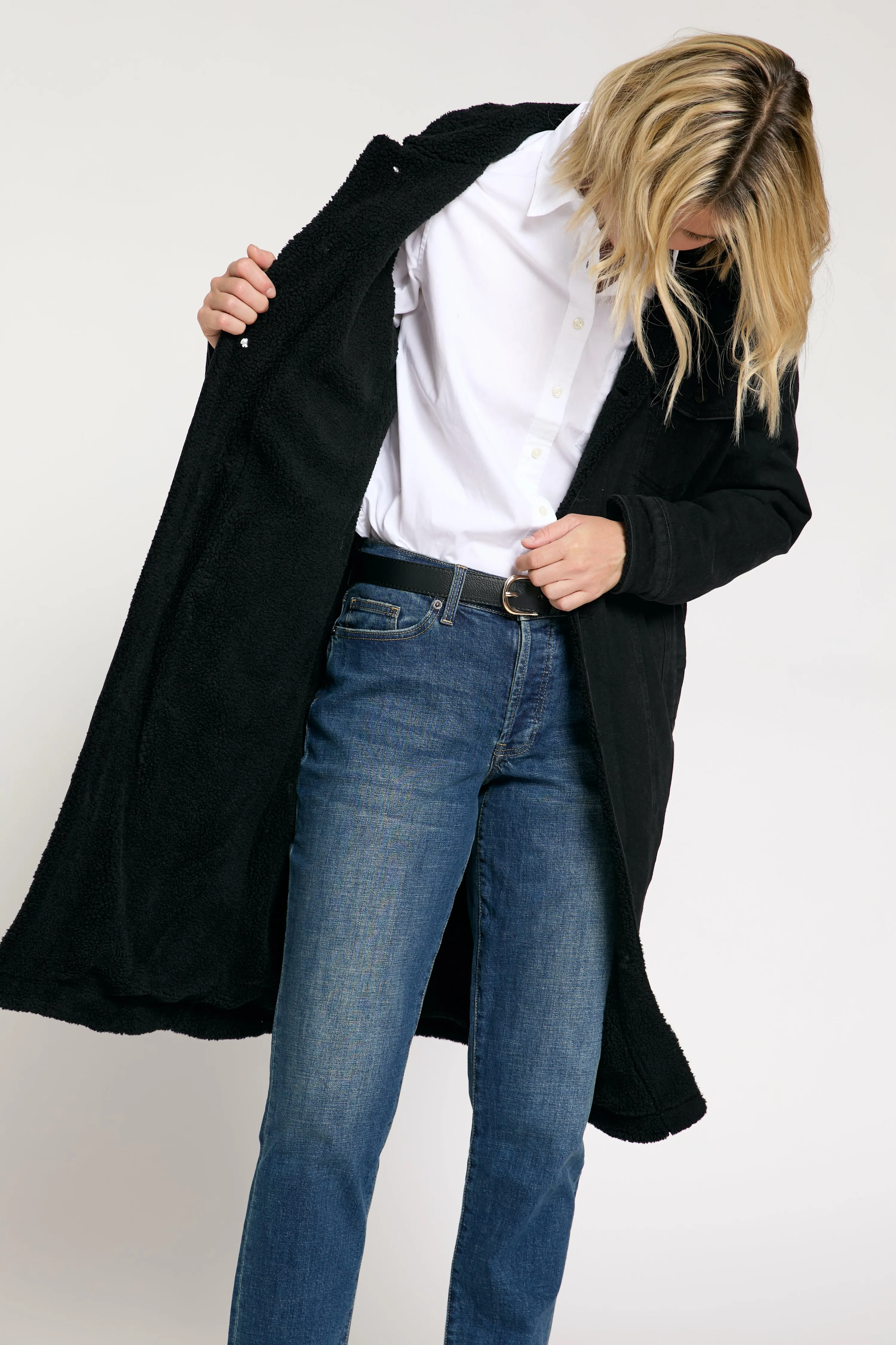 James Sherpa Long Coat Black