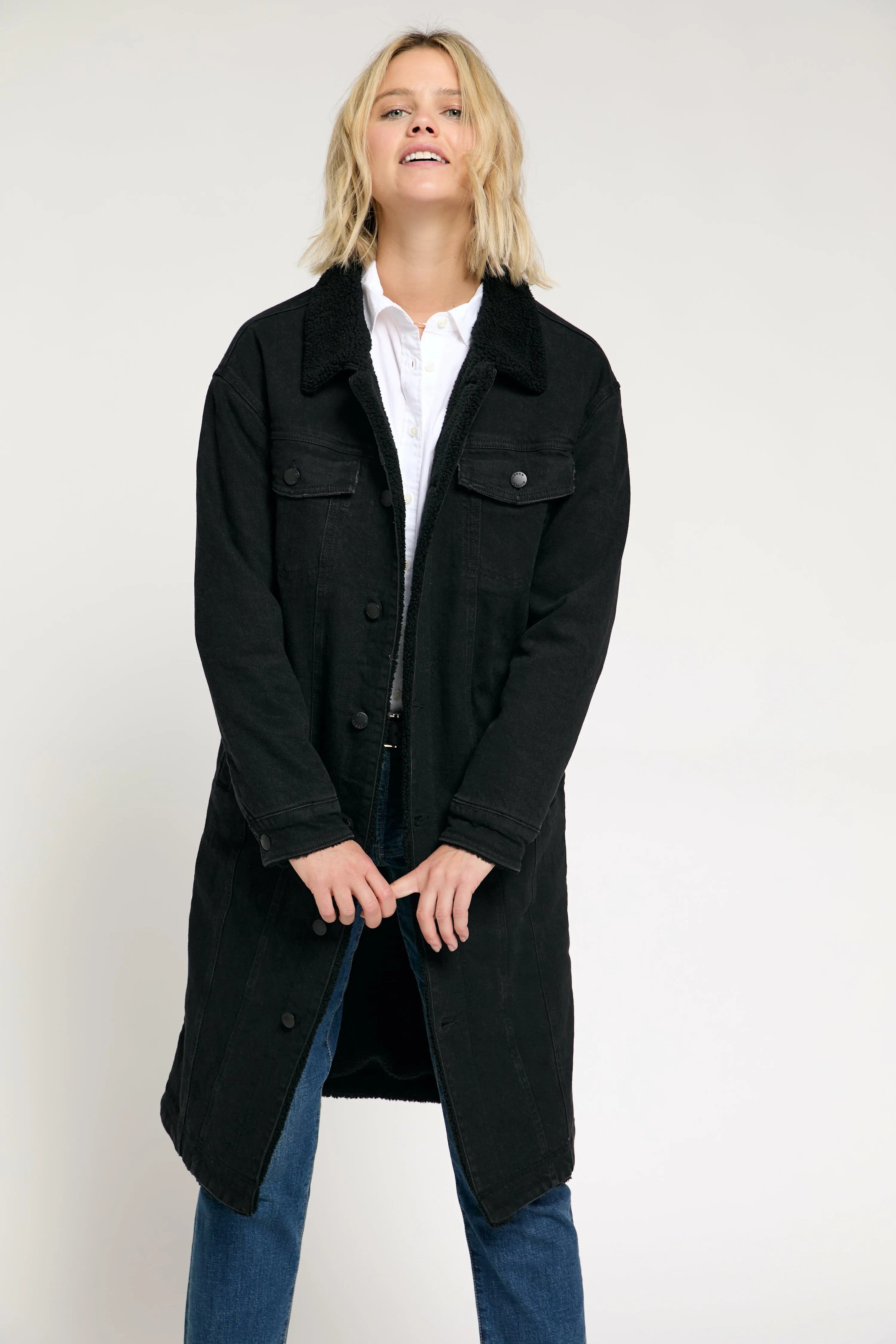 James Sherpa Long Coat Black