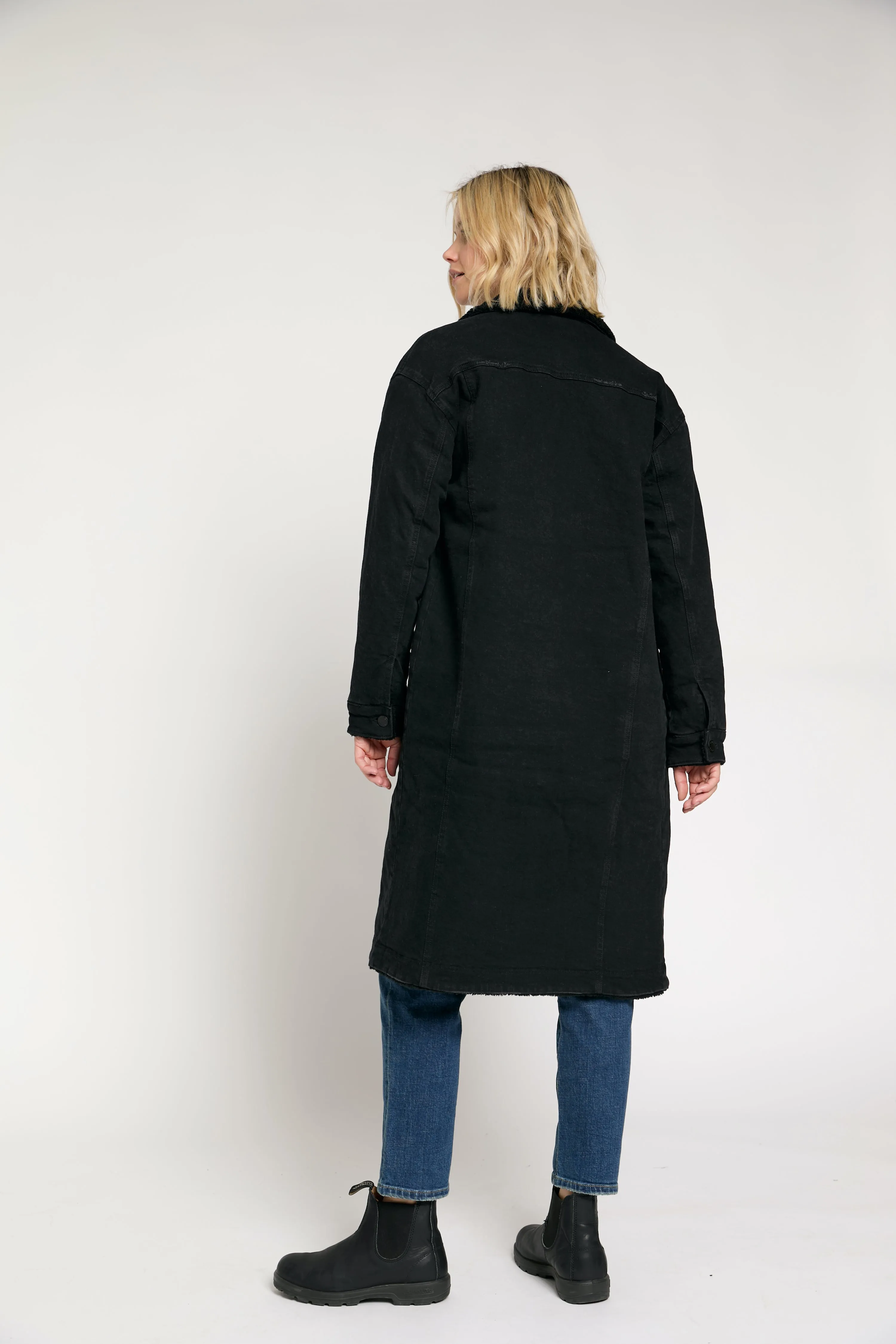 James Sherpa Long Coat Black