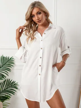 Jeanette Button Down Tunic Top - White