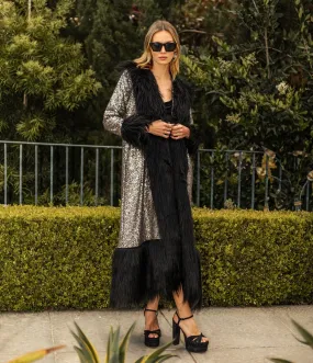 Jennafer Grace Penny Deluxe Gunmetal Sequin Faux Fur Coat