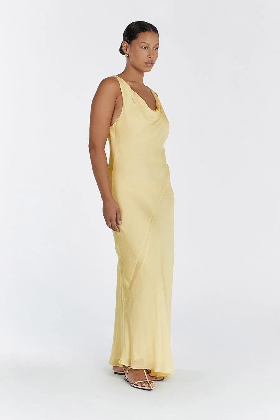 JOHNNY LEMON COWL NECK MIDI DRESS