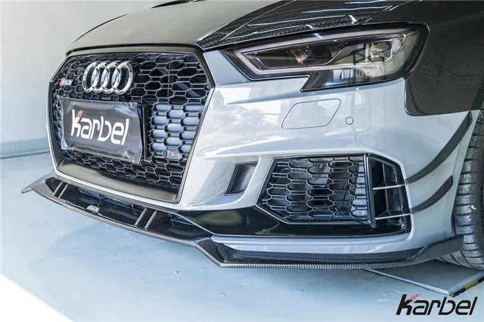 Karbel Carbon Dry Carbon Fiber Front Bumper Canards for Audi RS3 2018-2020