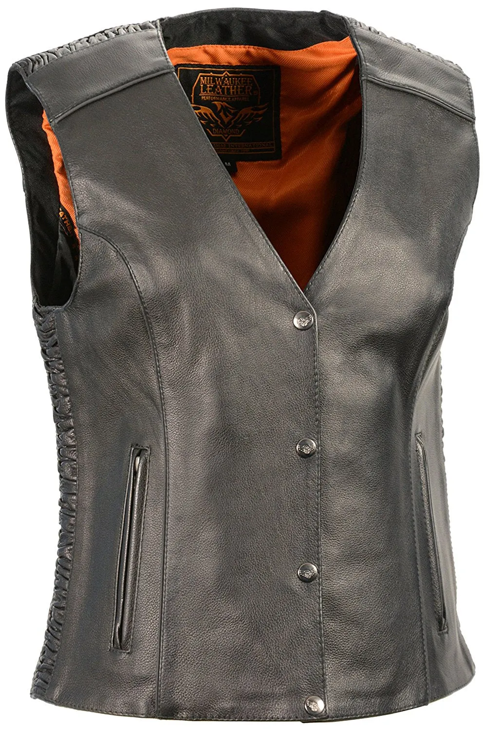 Ladies Snap Front Vest w/ Phoenix Studding and Embroidery Black