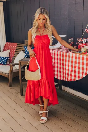 Lakeside Party Halter Midi in Red