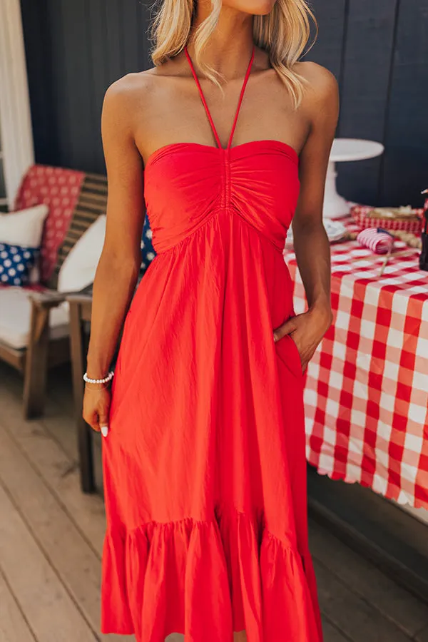 Lakeside Party Halter Midi in Red