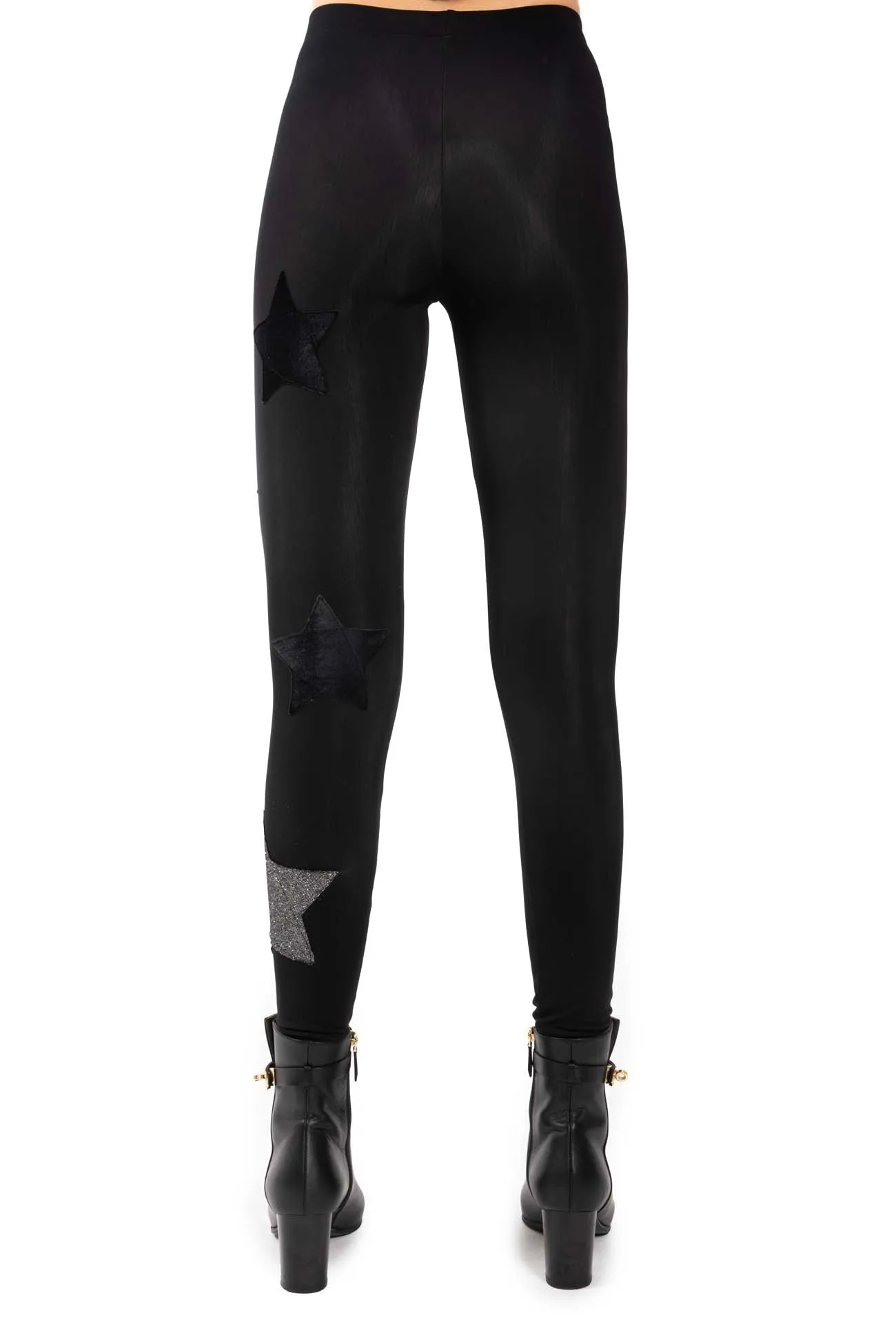 Leggings Cascata di Stelle in lycra felpata Stelle Nere e Argento