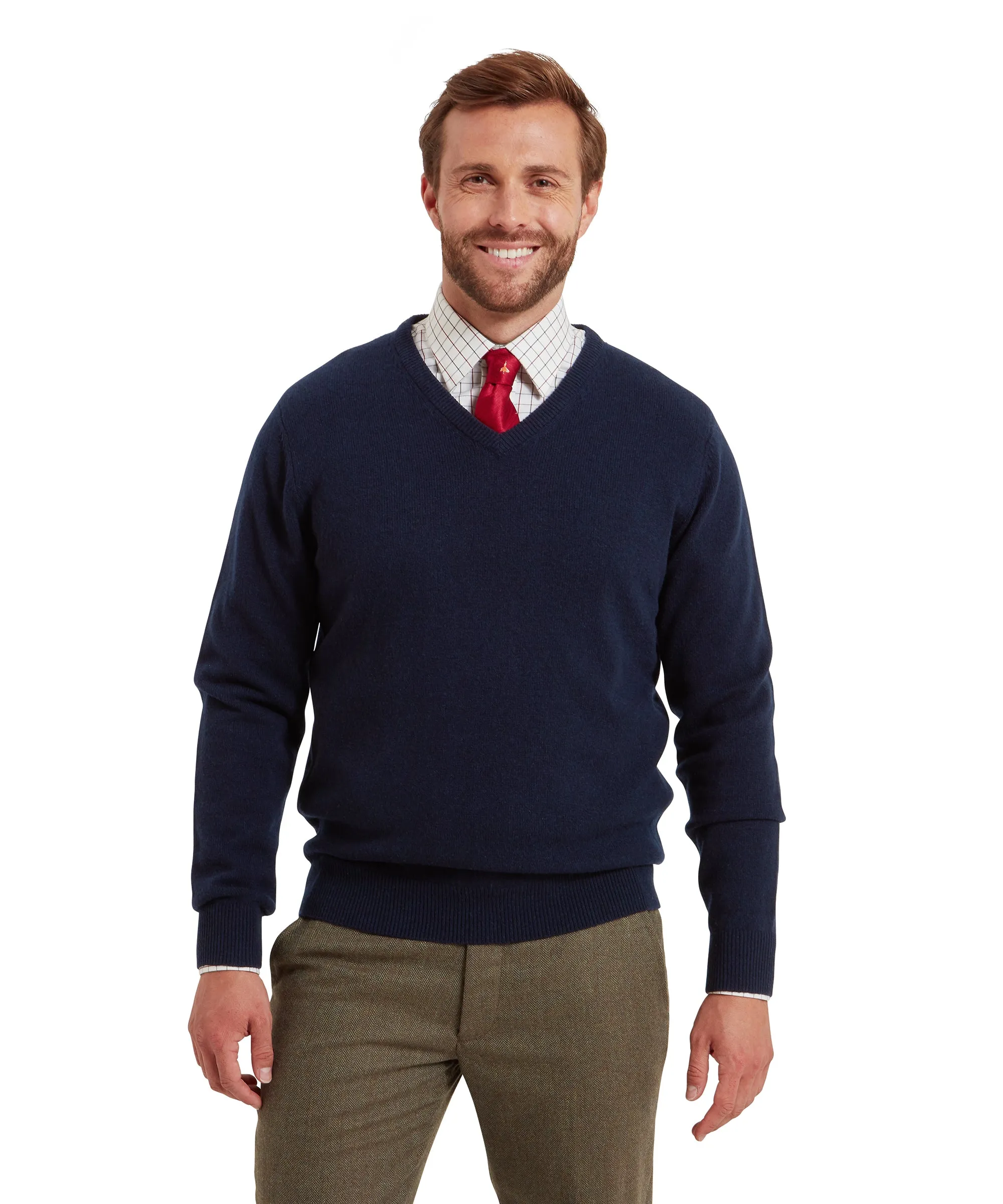 Lewis Lambswool V Neck Jumper - Navy