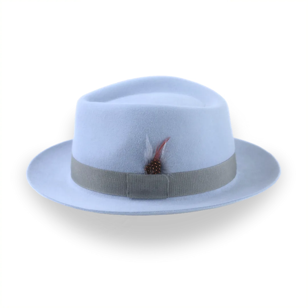 Light Blue Fur Felt Fedora Hat With A Medium Crown | The Clubber