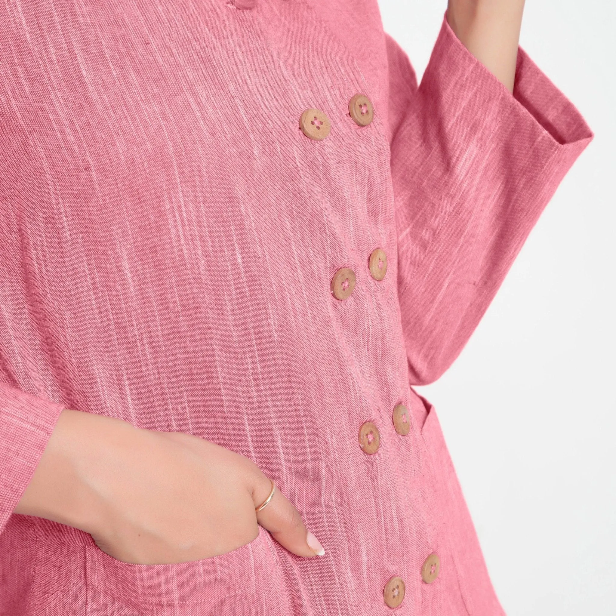Light Pink Cotton Flax Double-Breasted Button-Down Jacket