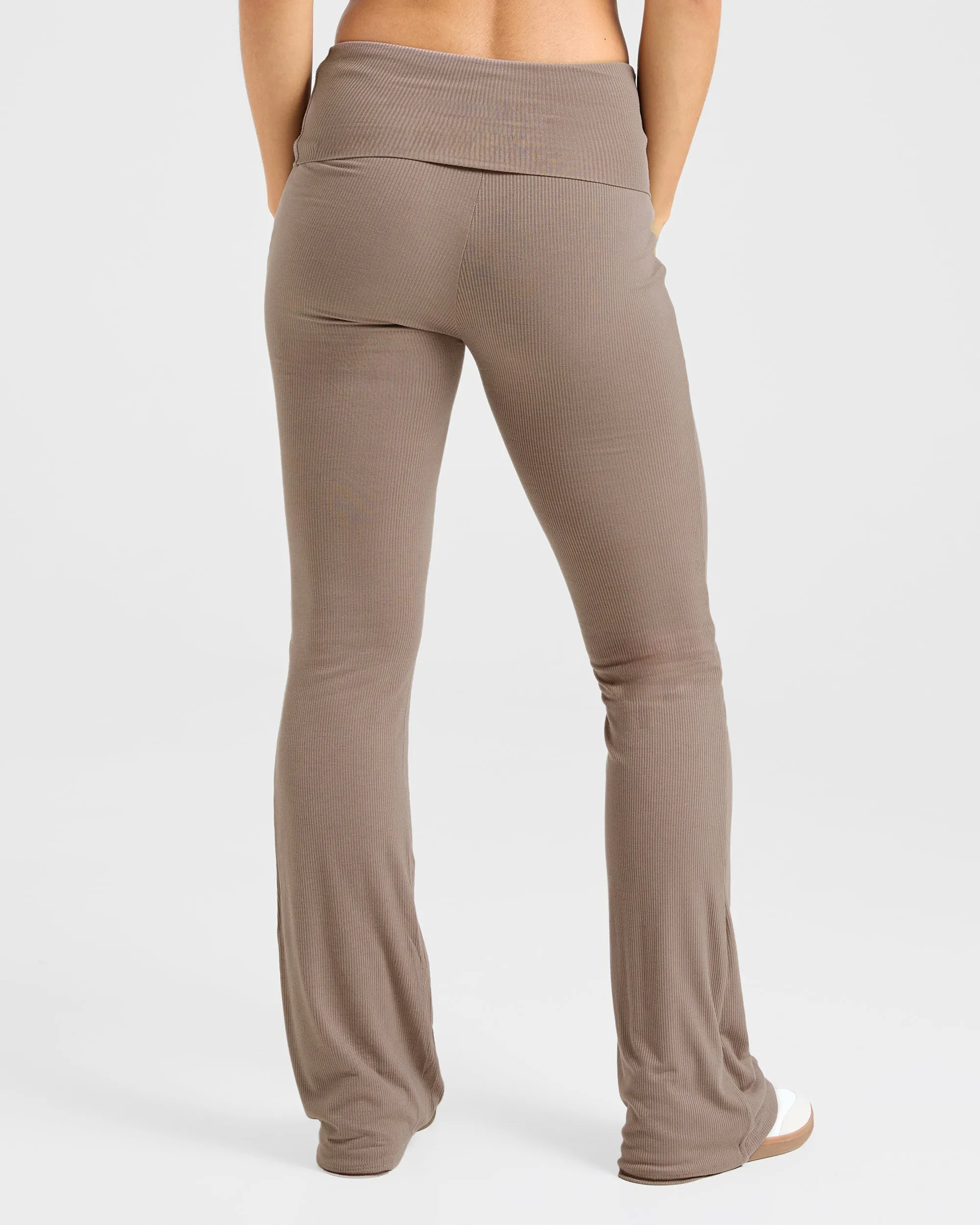 Lounge Ribbed Foldover Flared Leggings - Mocha