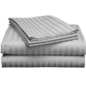 Luxurious 800 Thread Count 100% Cotton 4pc Attached Water Bed Sheet Set 12" Deep Pocket {1 Flat Sheet, 1 Fitted Sheet, 2 Pillowcases} King/California King Size Light Grey Stripe