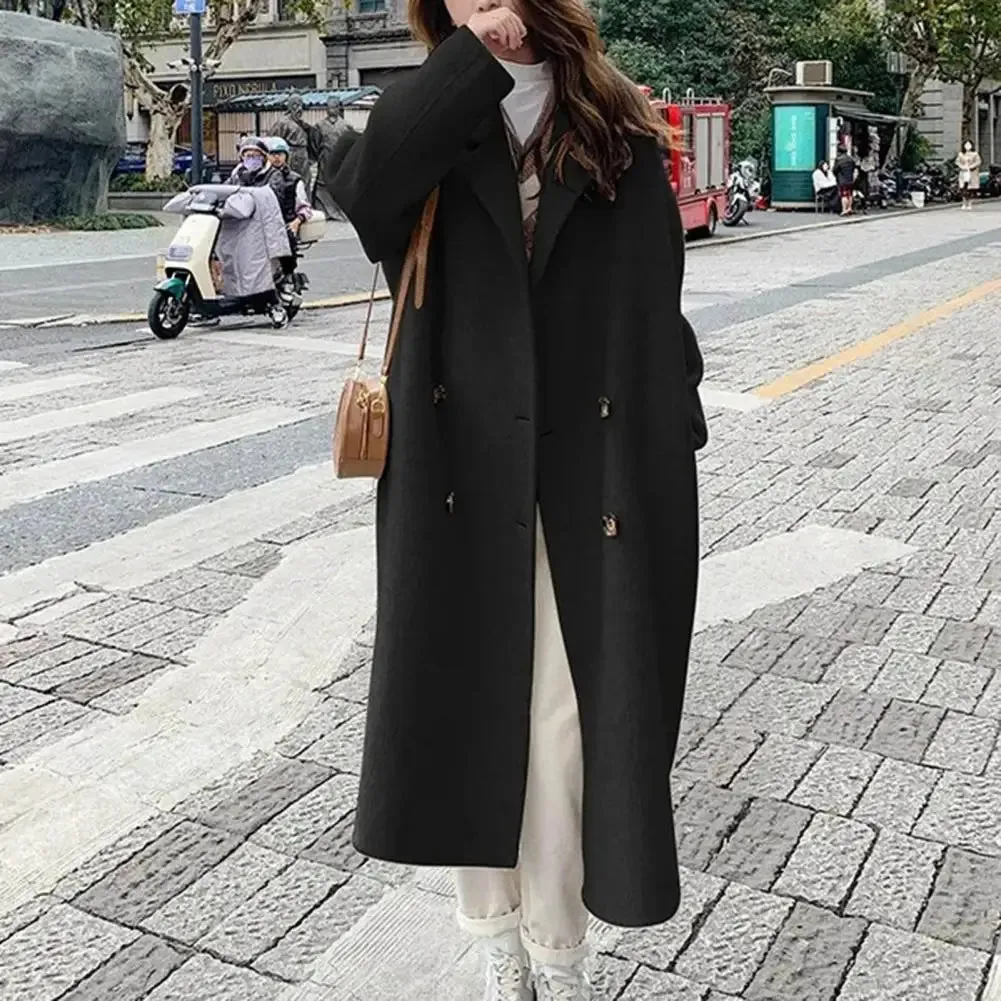 LVSANW Women Woolen Coat Double-Breasted Autumn Winter New Fashion Loose Long Trench Coat Retro Loose Female Overcoat Ladies Windbreak