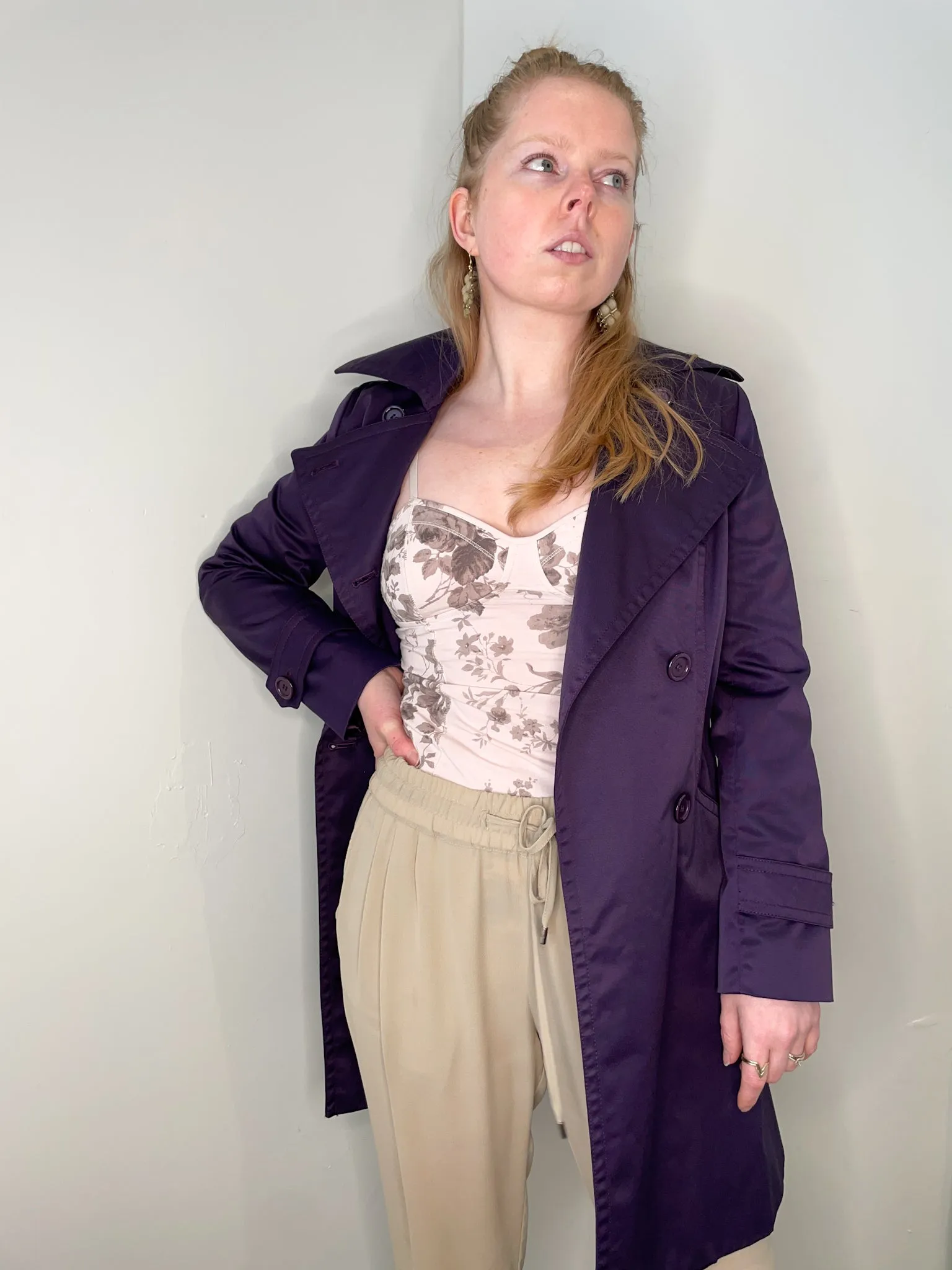 Marc Jacobs Deep Purple Satin A-Line Trench Coat - Size 2