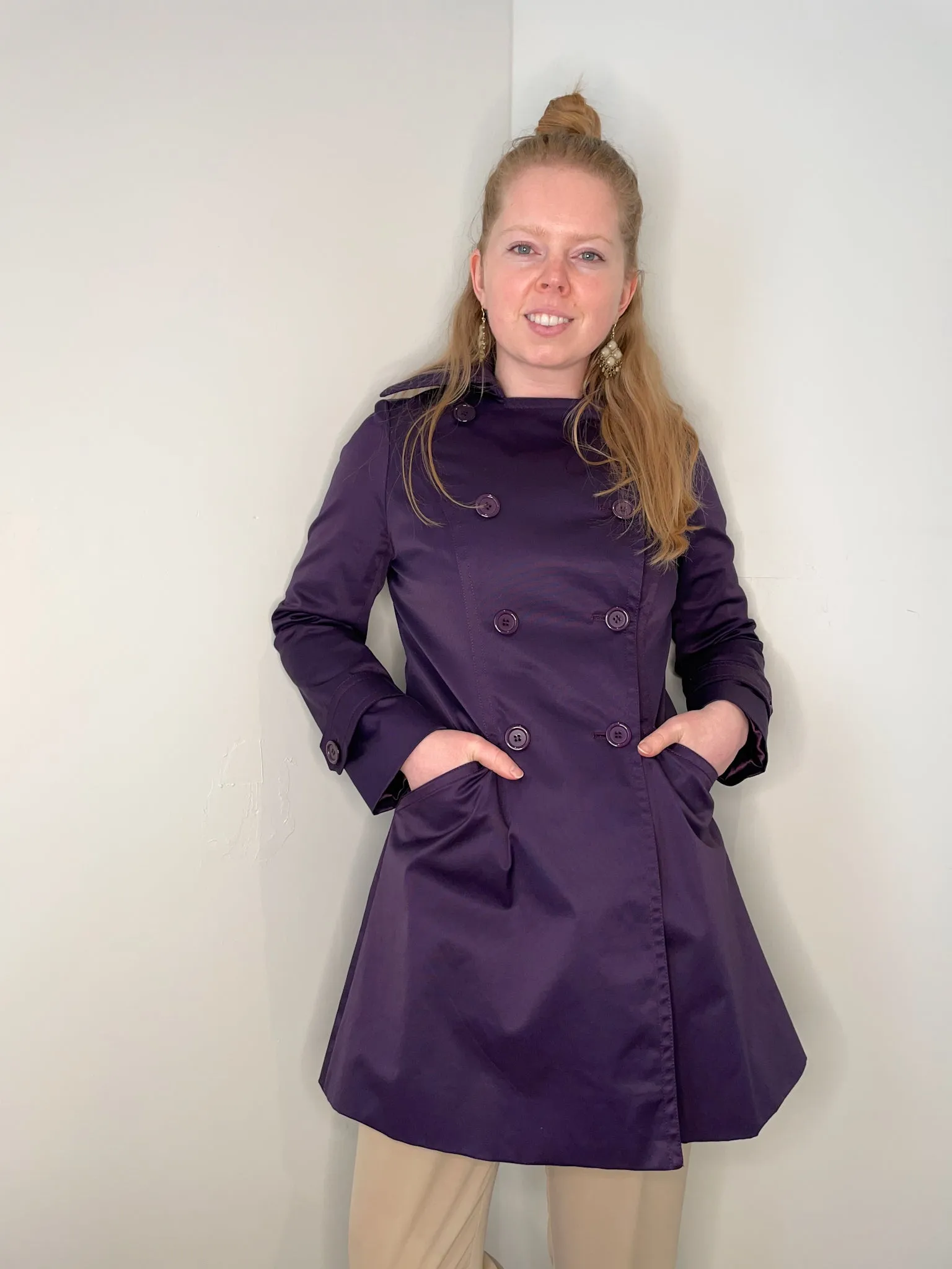 Marc Jacobs Deep Purple Satin A-Line Trench Coat - Size 2