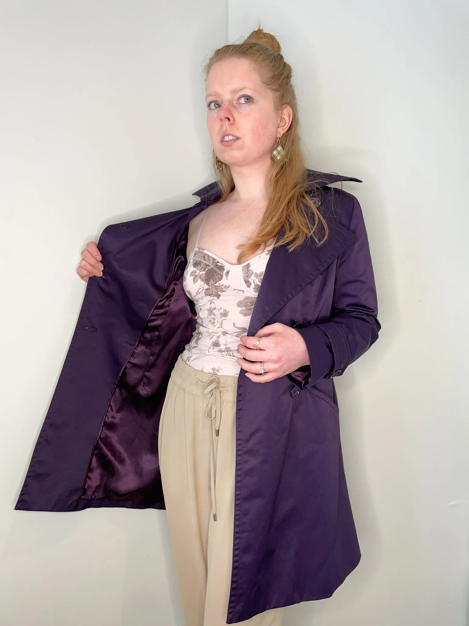 Marc Jacobs Deep Purple Satin A-Line Trench Coat - Size 2