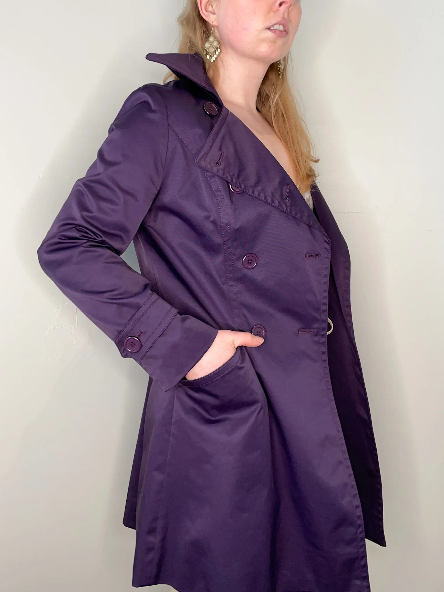 Marc Jacobs Deep Purple Satin A-Line Trench Coat - Size 2