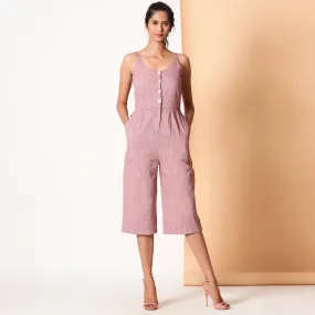 Maroon Cotton Sleeveless Button-Down Midi Jumpsuit