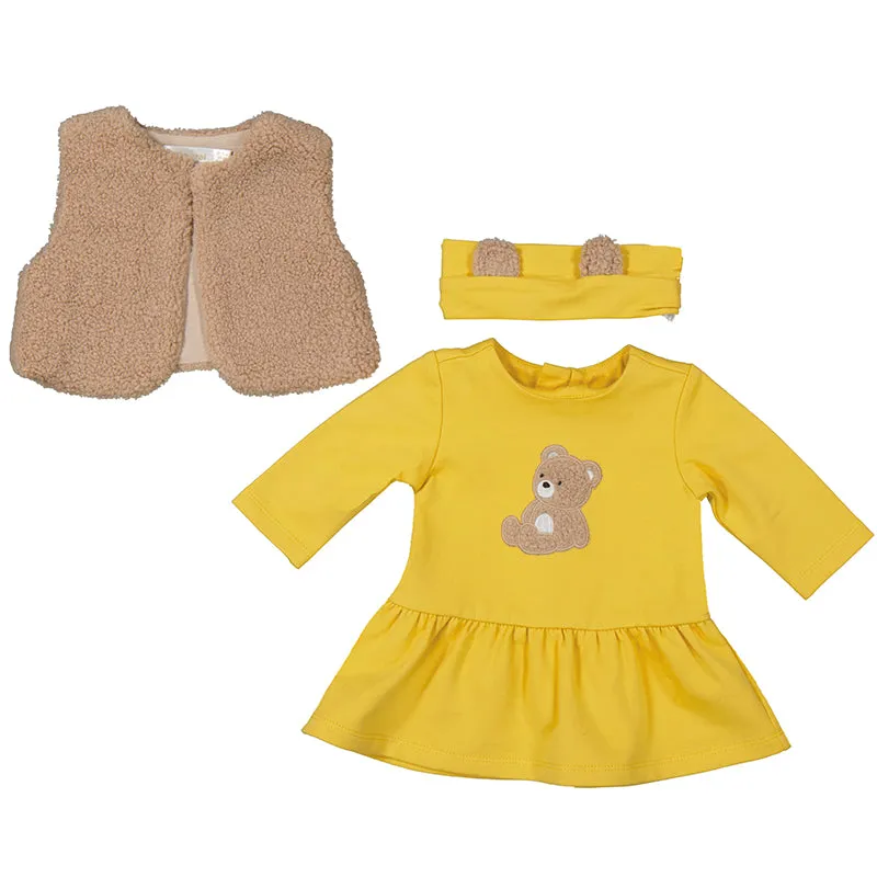 MAY Emboirdered Bear Dress with Vest and Headband Set