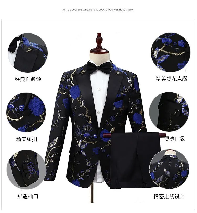 Men Jacquard Suit Business Wedding Party Tuxedo Dress Blazer Pant Slim Fit Tuxedo | 1003