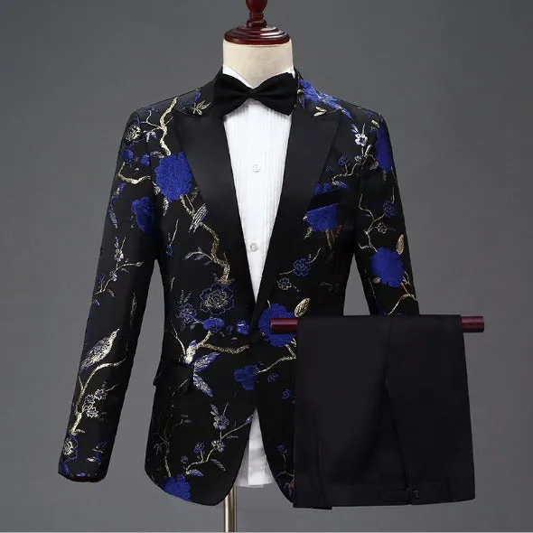 Men Jacquard Suit Business Wedding Party Tuxedo Dress Blazer Pant Slim Fit Tuxedo | 1003