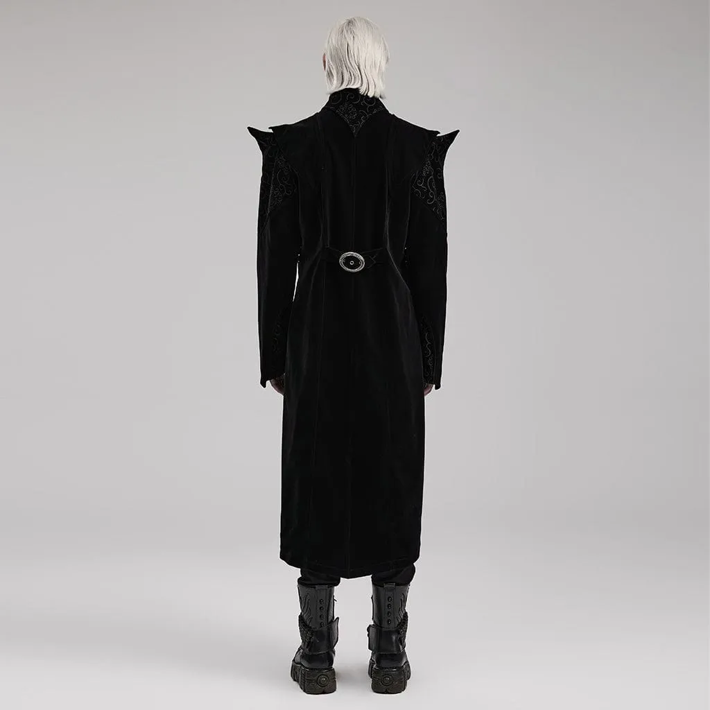 Men's Gothic Stand Collar Jacquard Velvet Mid-length Coat